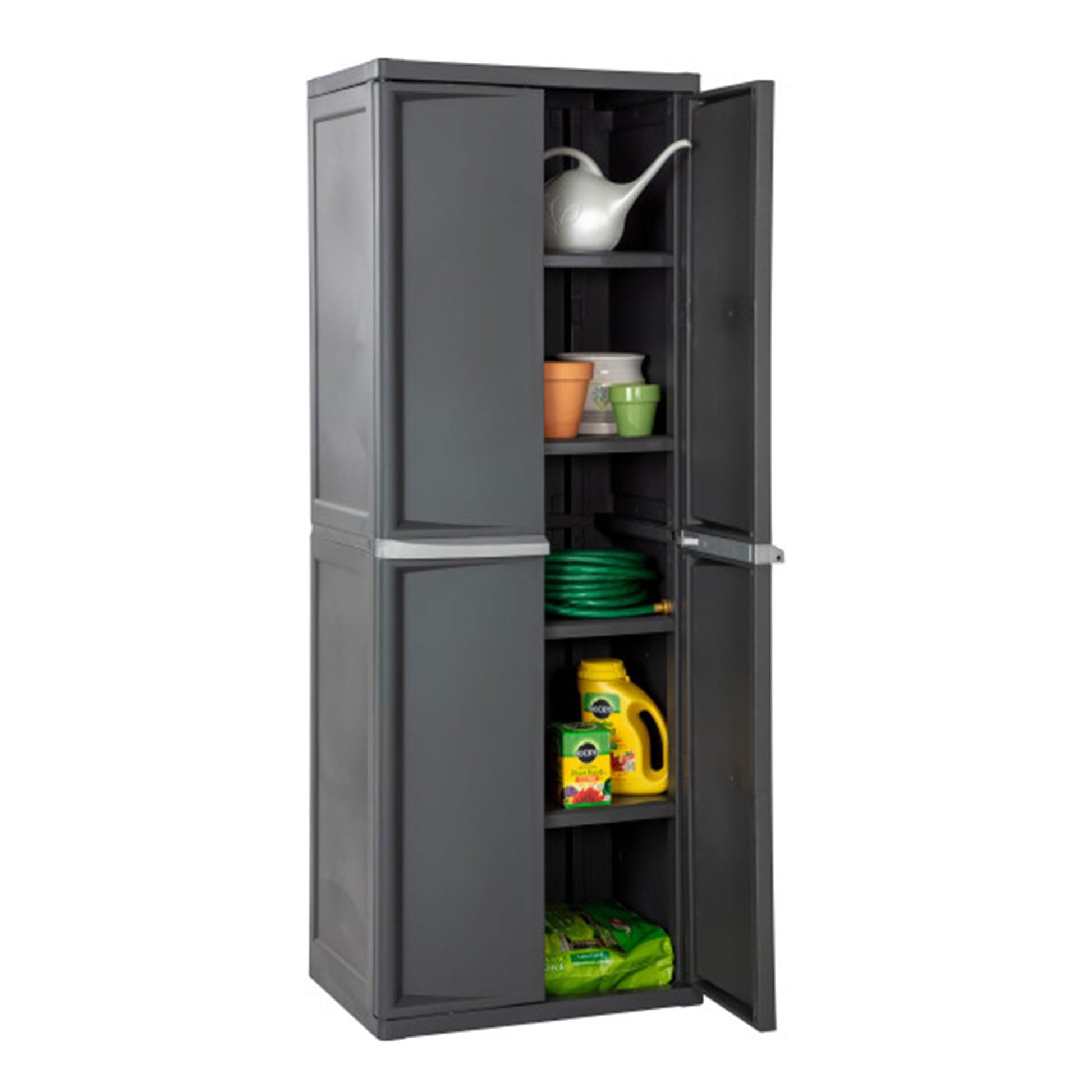 Sterilite 4 Shelf Cabinet, Lockable Utility Storage w/ Adjustable Shelves, Gray - Plastic Shelving Unit for Organizing Garage, Pantry, Basement, Laundry Room or Mudroom - CookCave