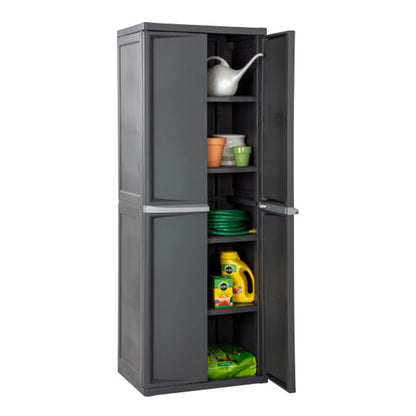 Sterilite 4 Shelf Cabinet, Lockable Utility Storage w/ Adjustable Shelves, Gray - Plastic Shelving Unit for Organizing Garage, Pantry, Basement, Laundry Room or Mudroom - CookCave