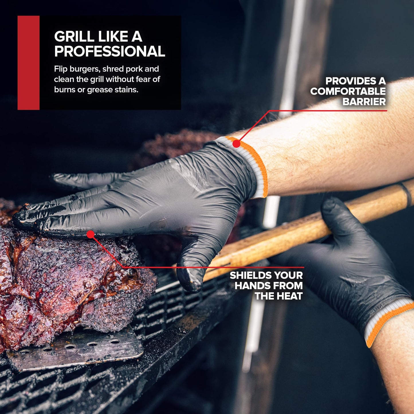 Stock Your Home BBQ Grilling Gloves Kit (Large) – 100 Nitrile Disposable Gloves & 4 Cotton Liners, Heat-Resistant & Waterproof for Cooking, Smoking Meat & Cleaning - CookCave