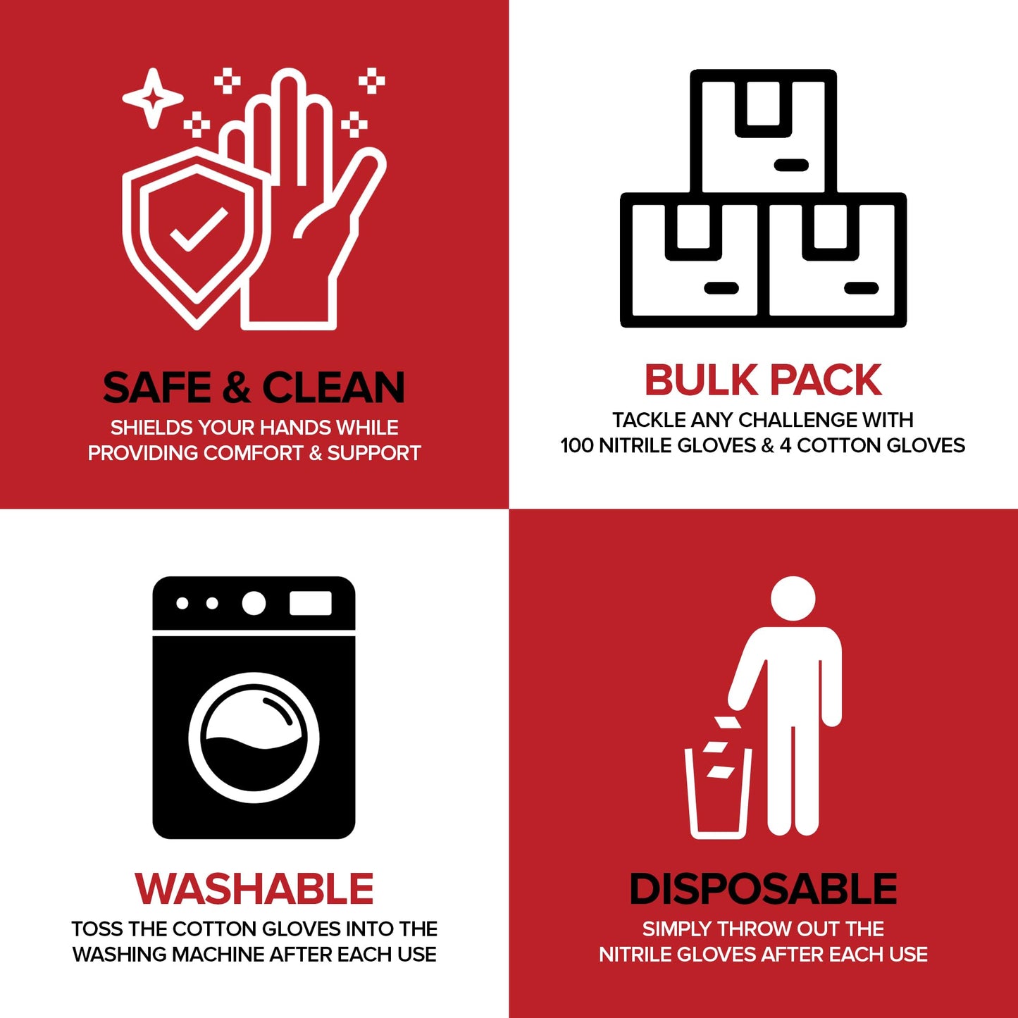 Stock Your Home BBQ Grilling Gloves Kit (Large) – 100 Nitrile Disposable Gloves & 4 Cotton Liners, Heat-Resistant & Waterproof for Cooking, Smoking Meat & Cleaning - CookCave