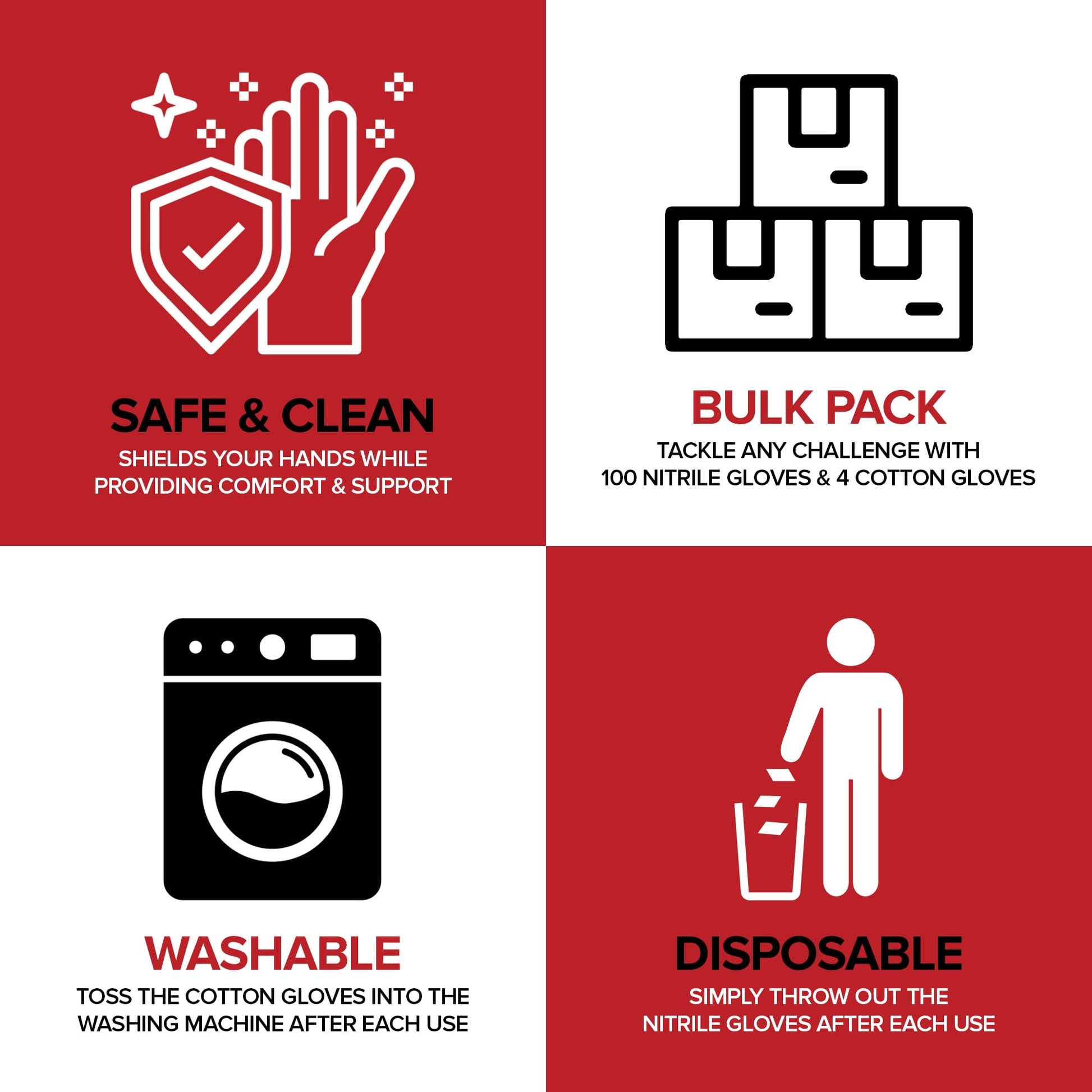 Stock Your Home BBQ Grilling Gloves Kit (Large) – 100 Nitrile Disposable Gloves & 4 Cotton Liners, Heat-Resistant & Waterproof for Cooking, Smoking Meat & Cleaning - CookCave