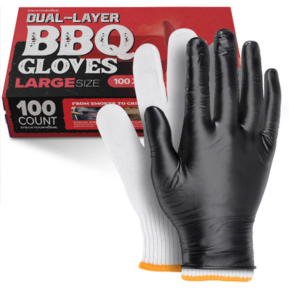 Stock Your Home BBQ Grilling Gloves Kit (Large) – 100 Nitrile Disposable Gloves & 4 Cotton Liners, Heat-Resistant & Waterproof for Cooking, Smoking Meat & Cleaning - CookCave
