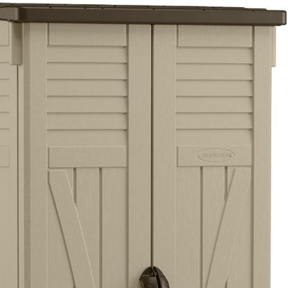 Suncast 22 Cubic Feet Capacity Tall Plastic Vertical Outdoor Shed for Garden, Backyard, Patio, or Pool Supplies Storage, Brown - CookCave