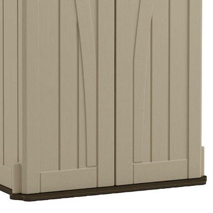 Suncast 22 Cubic Feet Capacity Tall Plastic Vertical Outdoor Shed for Garden, Backyard, Patio, or Pool Supplies Storage, Brown - CookCave