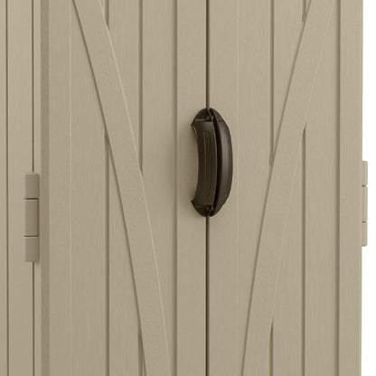 Suncast 22 Cubic Feet Capacity Tall Plastic Vertical Outdoor Shed for Garden, Backyard, Patio, or Pool Supplies Storage, Brown - CookCave