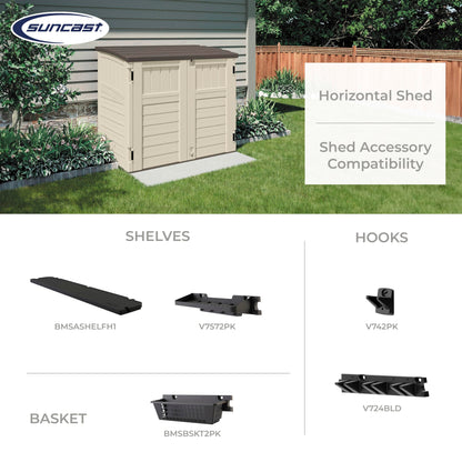 Suncast 34 Cu Ft Capacity Horizontal Outdoor Storage Shed for Garbage Cans, Garden Accessories, Backyard, and Patio Use, Vanilla - CookCave