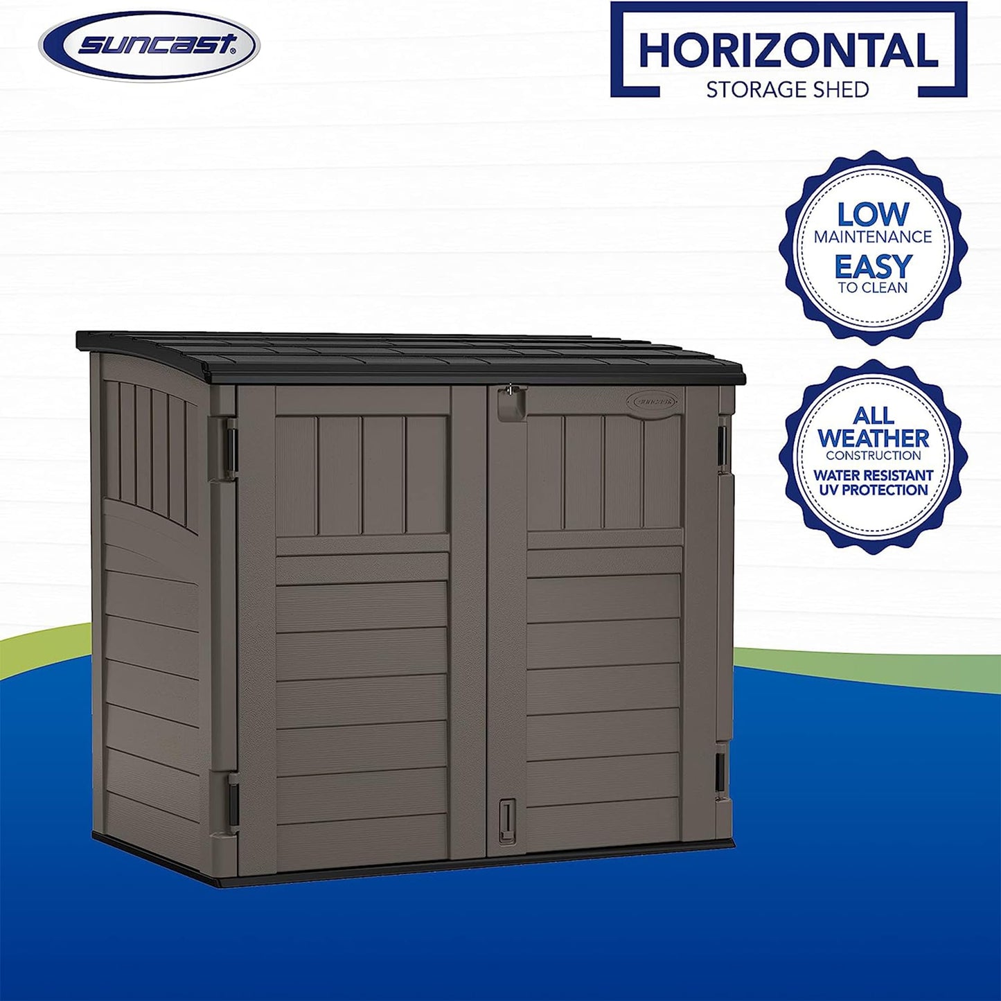 Suncast 34 Cu. Ft. Horizontal Shed for Outdoor Storage w/Locking System, Stoney/Black - CookCave
