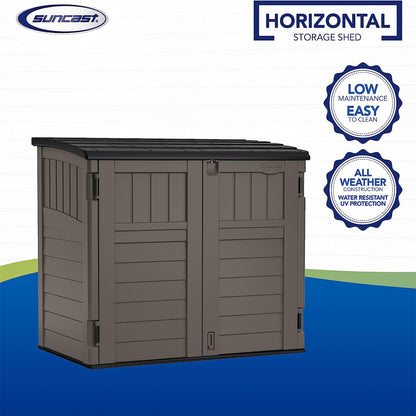 Suncast 34 Cu. Ft. Horizontal Shed for Outdoor Storage w/Locking System, Stoney/Black - CookCave
