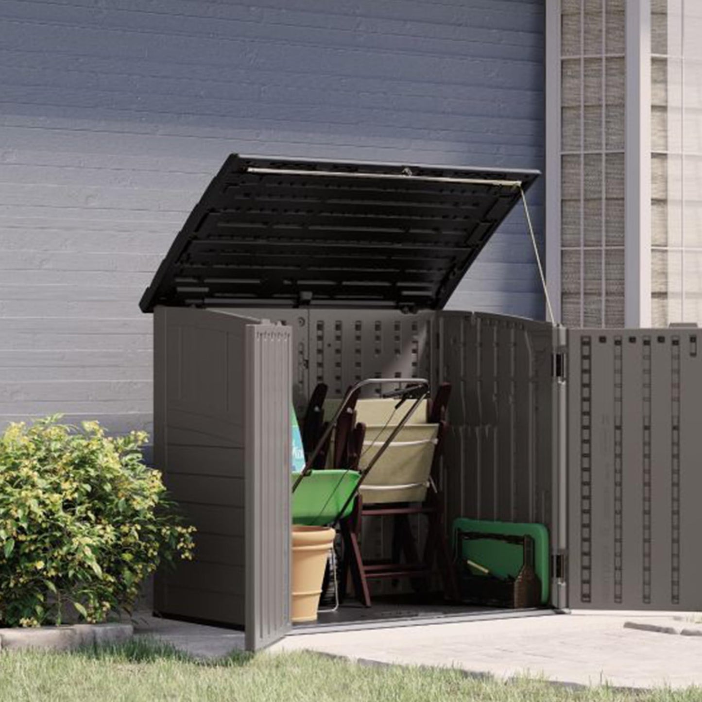 Suncast 34 Cu. Ft. Horizontal Shed for Outdoor Storage w/Locking System, Stoney/Black - CookCave