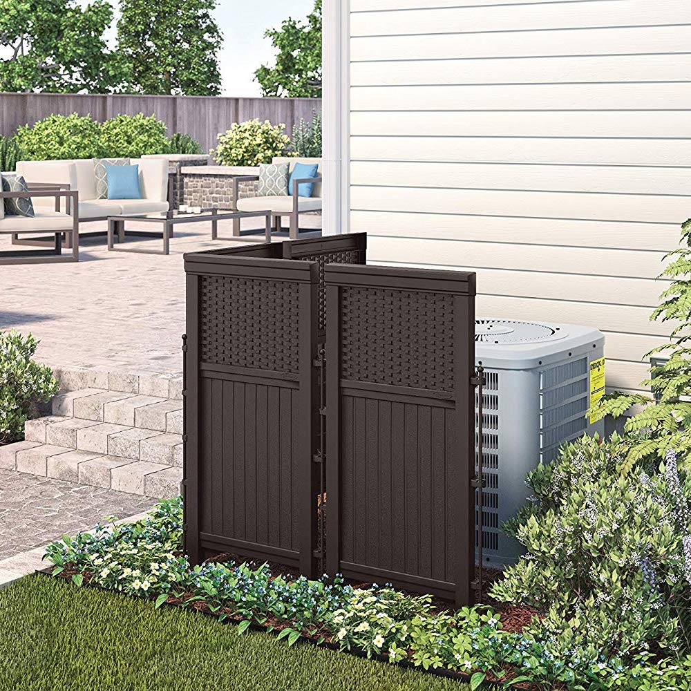 Suncast 4 Freestanding Wicker Resin Reversible Panel Outdoor Screen Enclosure, Brown, 23" - CookCave