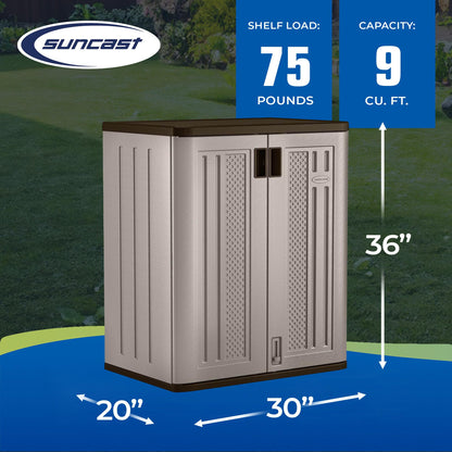 Suncast 9 Cu. Ft. Base Storage Cabinet, Resin Garage Organizer, Platinum Metallic/Slate - CookCave