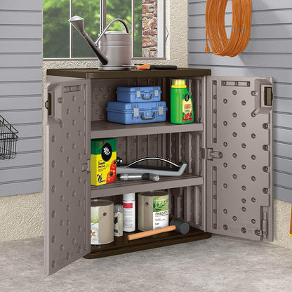 Suncast 9 Cu. Ft. Base Storage Cabinet, Resin Garage Organizer, Platinum Metallic/Slate - CookCave