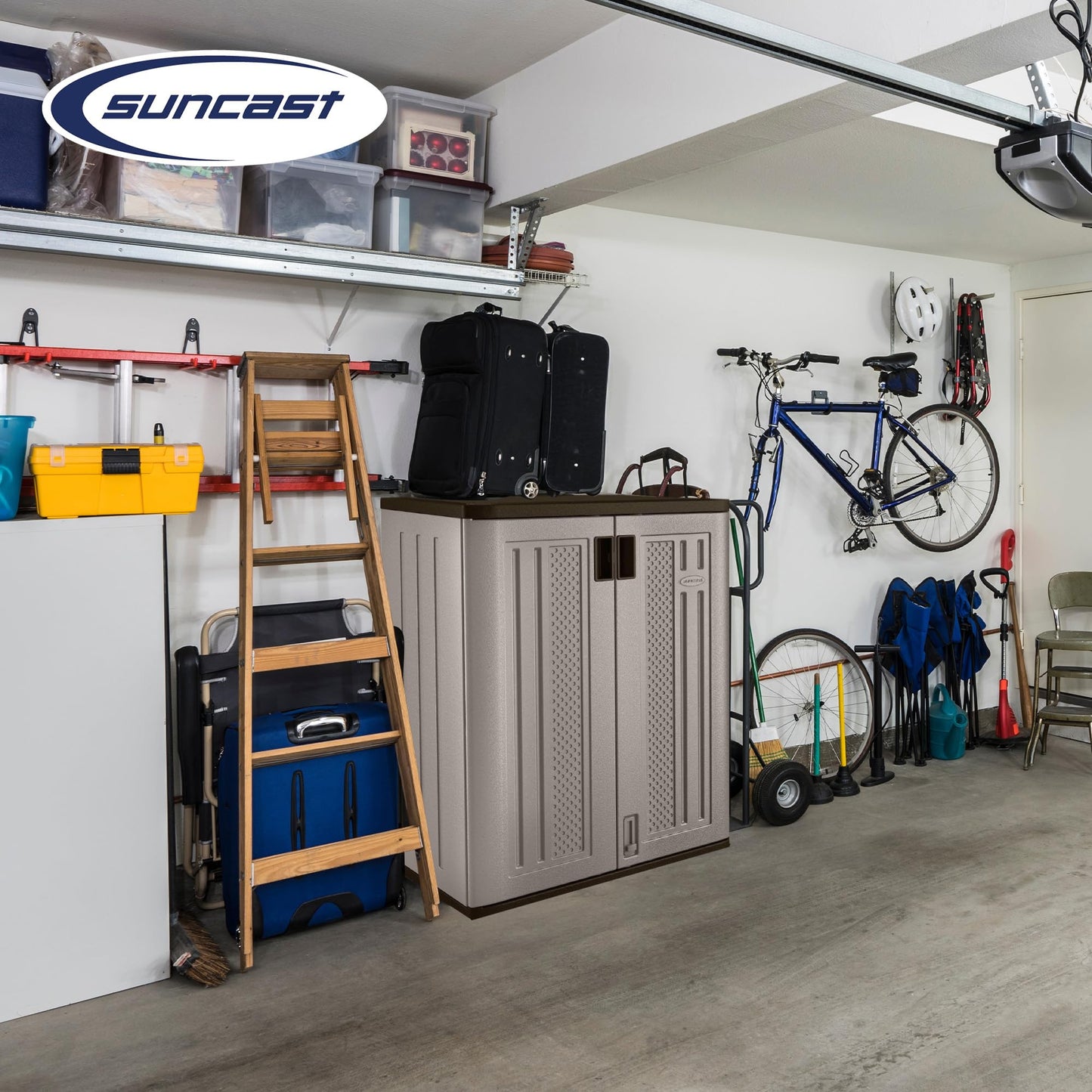 Suncast 9 Cu. Ft. Base Storage Cabinet, Resin Garage Organizer, Platinum Metallic/Slate - CookCave