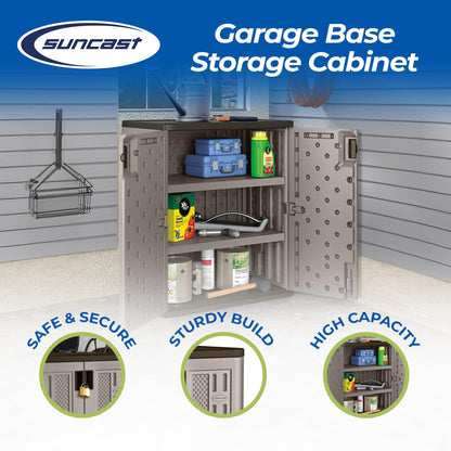 Suncast 9 Cu. Ft. Base Storage Cabinet, Resin Garage Organizer, Platinum Metallic/Slate - CookCave