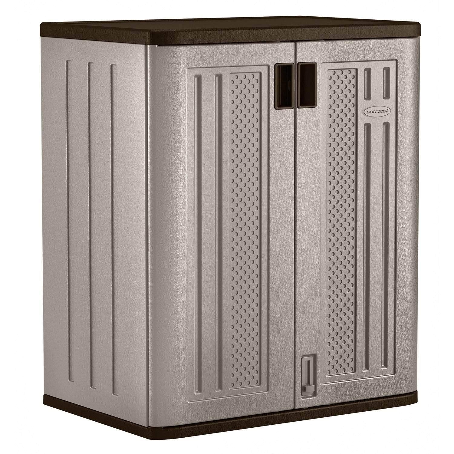 Suncast 9 Cu. Ft. Base Storage Cabinet, Resin Garage Organizer, Platinum Metallic/Slate - CookCave