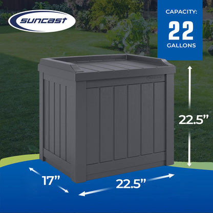 Suncast Small Deck Box Storage w/Bench Seat for Indoor & Outdoor Use, 22 Gal., Cyberspace - CookCave