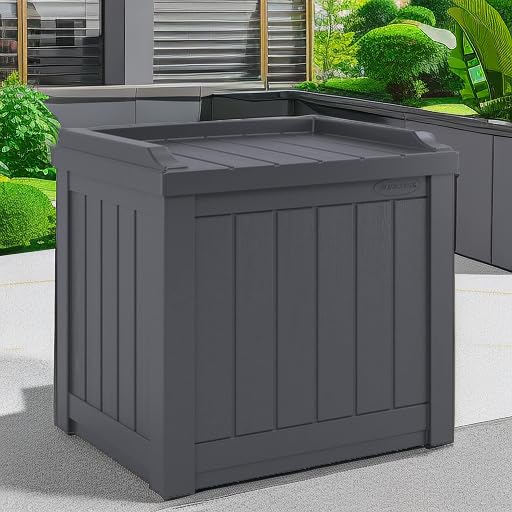 Suncast Small Deck Box Storage w/Bench Seat for Indoor & Outdoor Use, 22 Gal., Cyberspace - CookCave