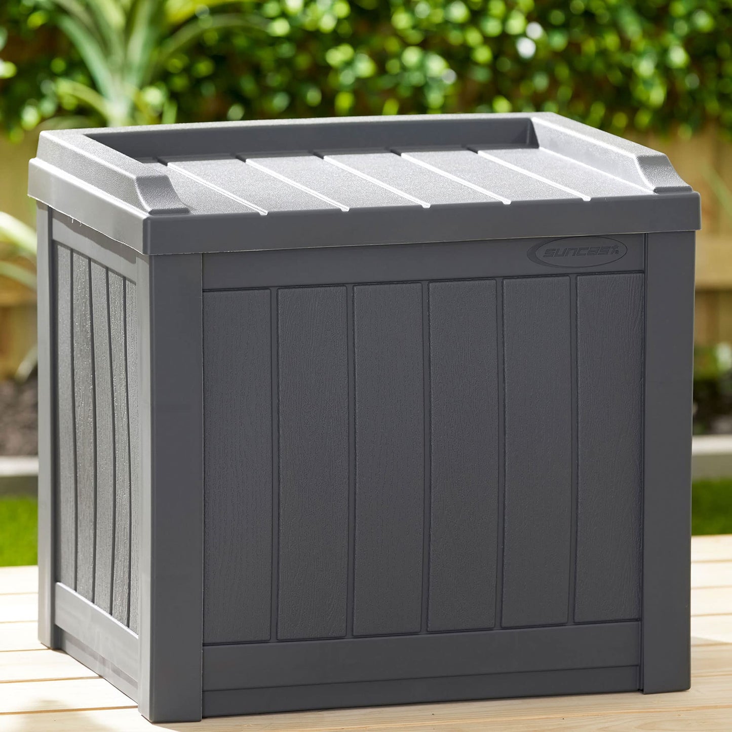 Suncast Small Deck Box Storage w/Bench Seat for Indoor & Outdoor Use, 22 Gal., Cyberspace - CookCave