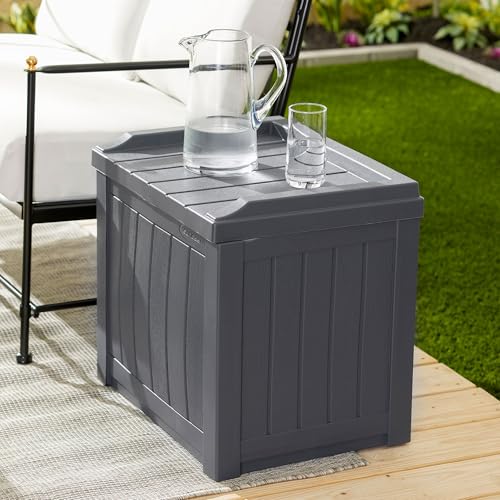 Suncast Small Deck Box Storage w/Bench Seat for Indoor & Outdoor Use, 22 Gal., Cyberspace - CookCave