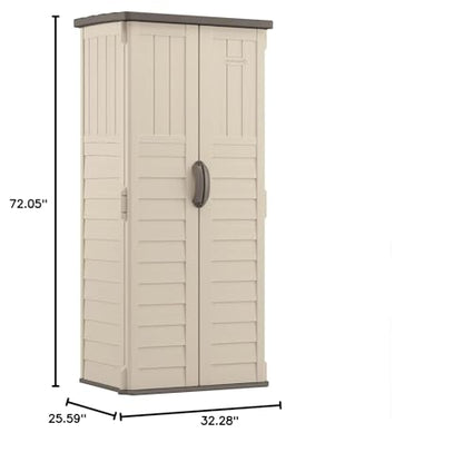 Suncast Vertical Outdoor Storage Shed with Reinforced Floor, Lockable Double Doors, All-Weather Construction, and Multi-Wall Panels, Vanilla, Made in the USA - CookCave