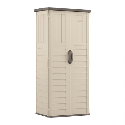 Suncast Vertical Outdoor Storage Shed with Reinforced Floor, Lockable Double Doors, All-Weather Construction, and Multi-Wall Panels, Vanilla, Made in the USA - CookCave