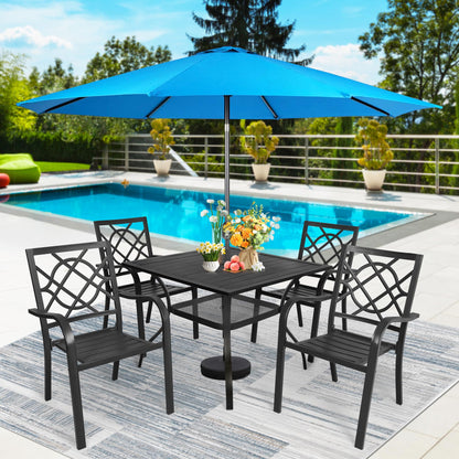 SUNCROWN 5-Piece Outdoor Wrought Iron Chairs and Table Patio Dining Furniture Set - 4 Stackable Metal Chairs, 1 Steel Slat Bistro Table for Garden Backyard Deck - CookCave