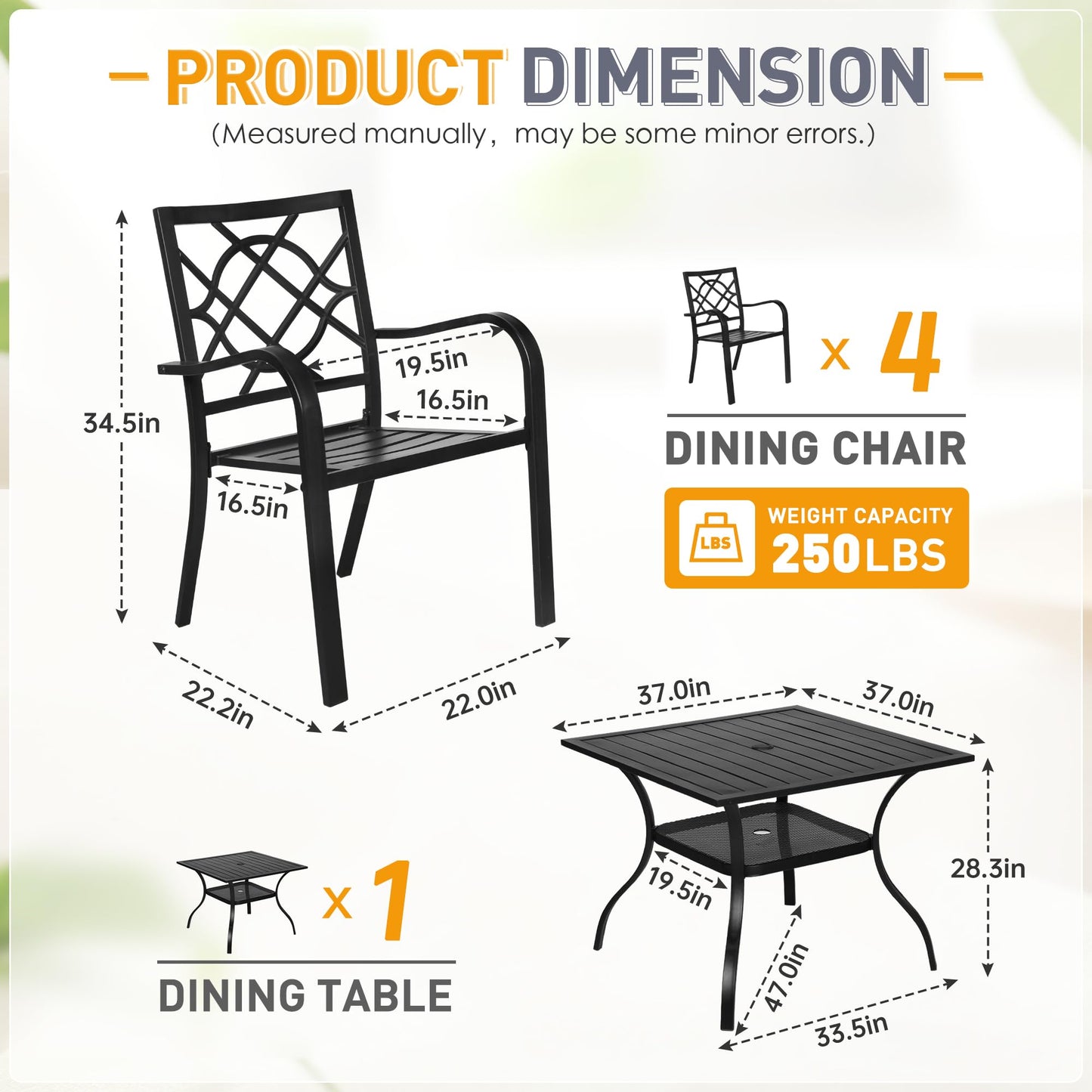 SUNCROWN 5-Piece Outdoor Wrought Iron Chairs and Table Patio Dining Furniture Set - 4 Stackable Metal Chairs, 1 Steel Slat Bistro Table for Garden Backyard Deck - CookCave