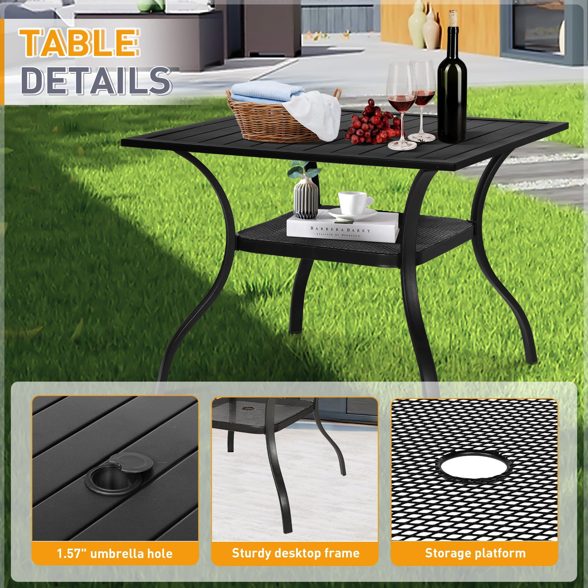 SUNCROWN 5-Piece Outdoor Wrought Iron Chairs and Table Patio Dining Furniture Set - 4 Stackable Metal Chairs, 1 Steel Slat Bistro Table for Garden Backyard Deck - CookCave