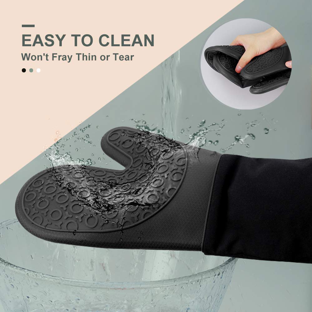 sungwoo Extra Long Silicone Oven Mitts, Heat Resistant Oven Gloves with Quilted Liner Non-Slip Textured Grip Perfect for BBQ, Baking, Cooking and Grilling - 1 Pair 14.6 Inch Black - CookCave