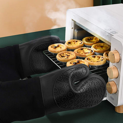 sungwoo Extra Long Silicone Oven Mitts, Heat Resistant Oven Gloves with Quilted Liner Non-Slip Textured Grip Perfect for BBQ, Baking, Cooking and Grilling - 1 Pair 14.6 Inch Black - CookCave