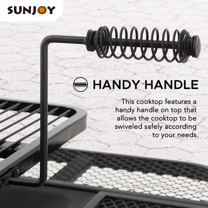 Sunjoy 38 in. Fire Pit for Outside, Square Wood Burning Firepit Large Steel Fire Pits with Adjustable Cooking Swivel BBQ Grill and Fire Poker Black - CookCave