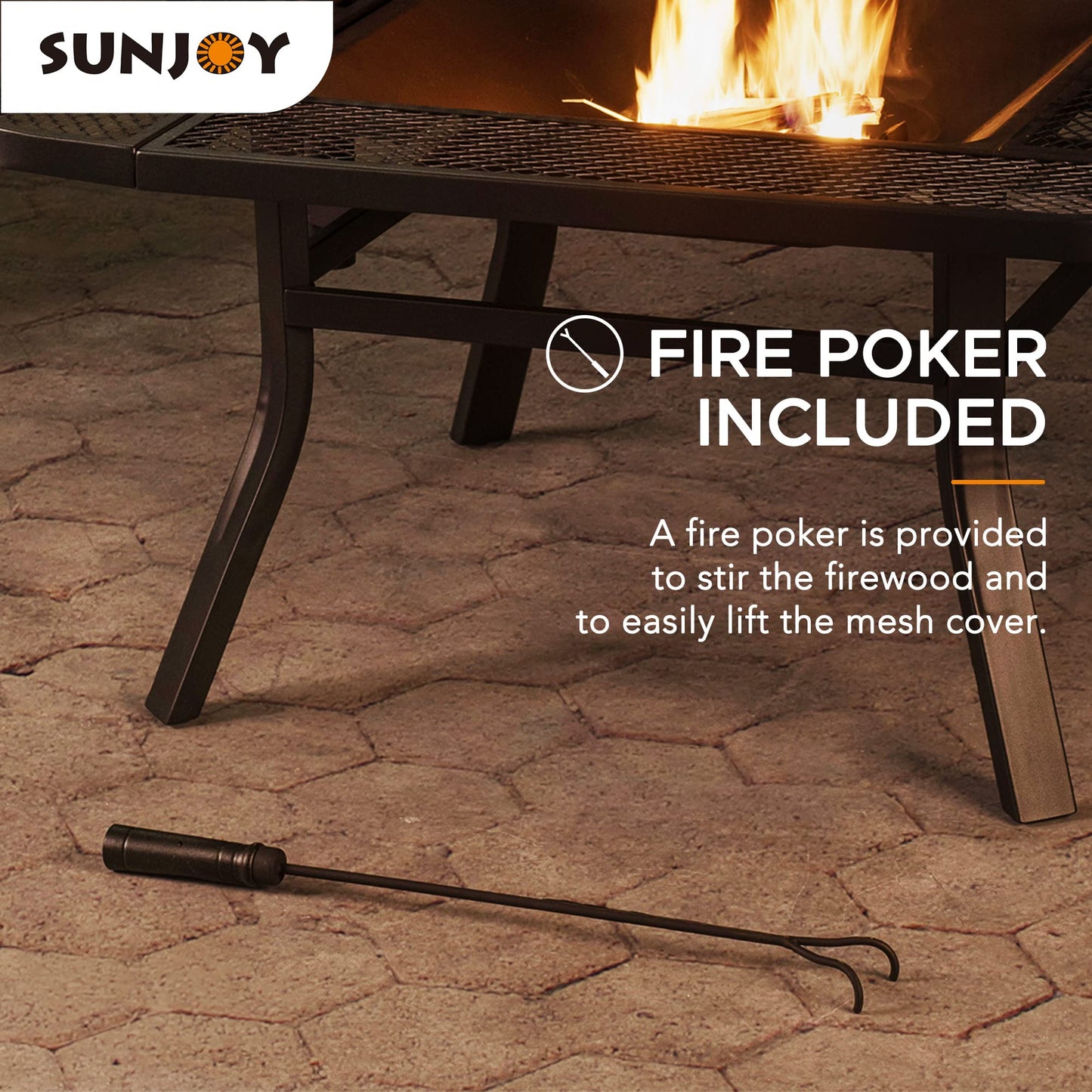 Sunjoy 38 in. Fire Pit for Outside, Square Wood Burning Firepit Large Steel Fire Pits with Adjustable Cooking Swivel BBQ Grill and Fire Poker Black - CookCave