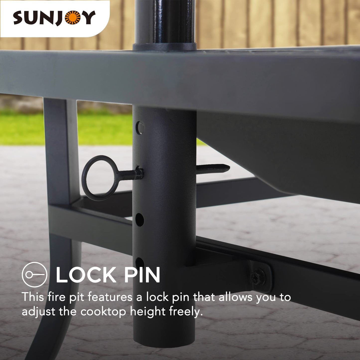 Sunjoy 38 in. Fire Pit for Outside, Square Wood Burning Firepit Large Steel Fire Pits with Adjustable Cooking Swivel BBQ Grill and Fire Poker Black - CookCave