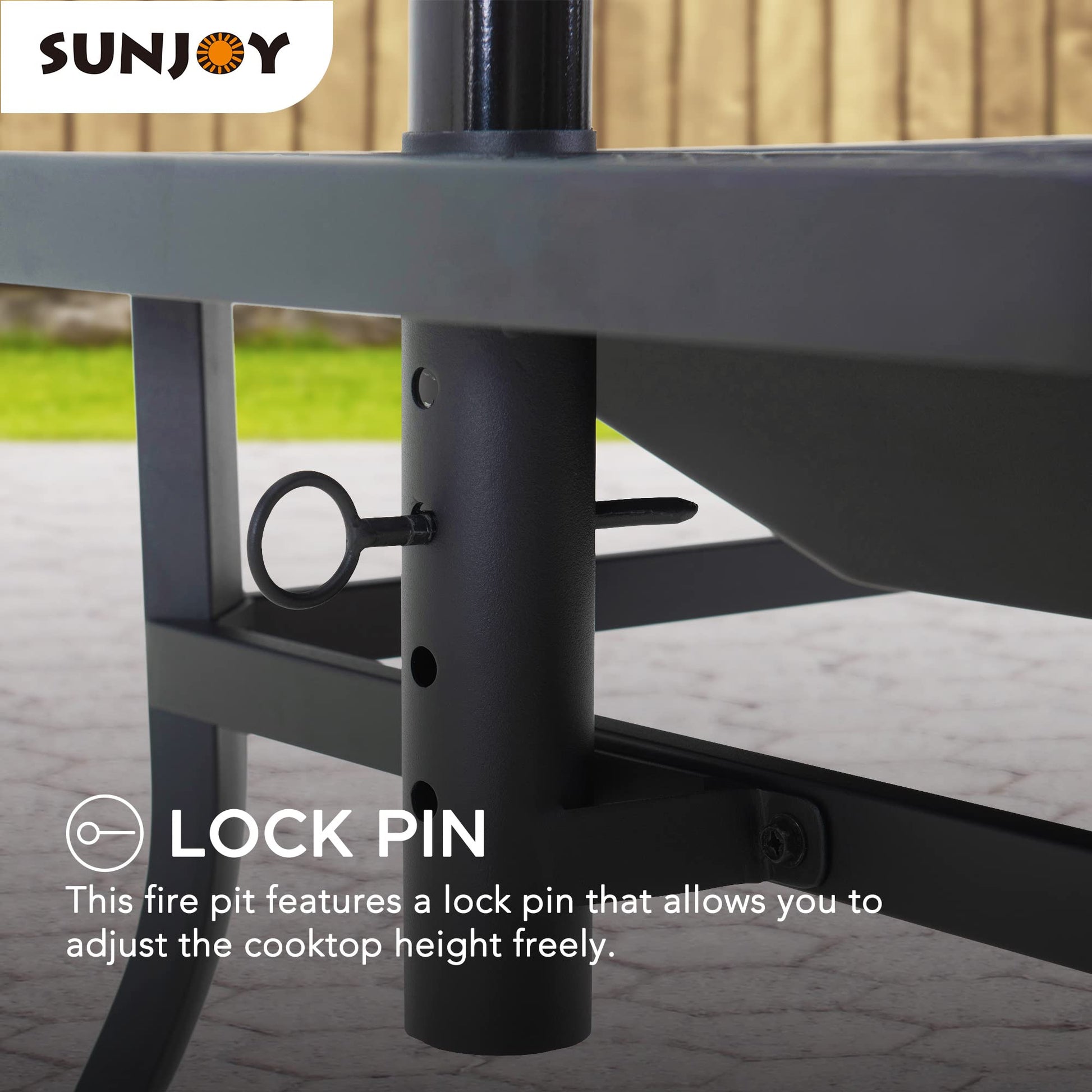 Sunjoy 38 in. Fire Pit for Outside, Square Wood Burning Firepit Large Steel Fire Pits with Adjustable Cooking Swivel BBQ Grill and Fire Poker Black - CookCave