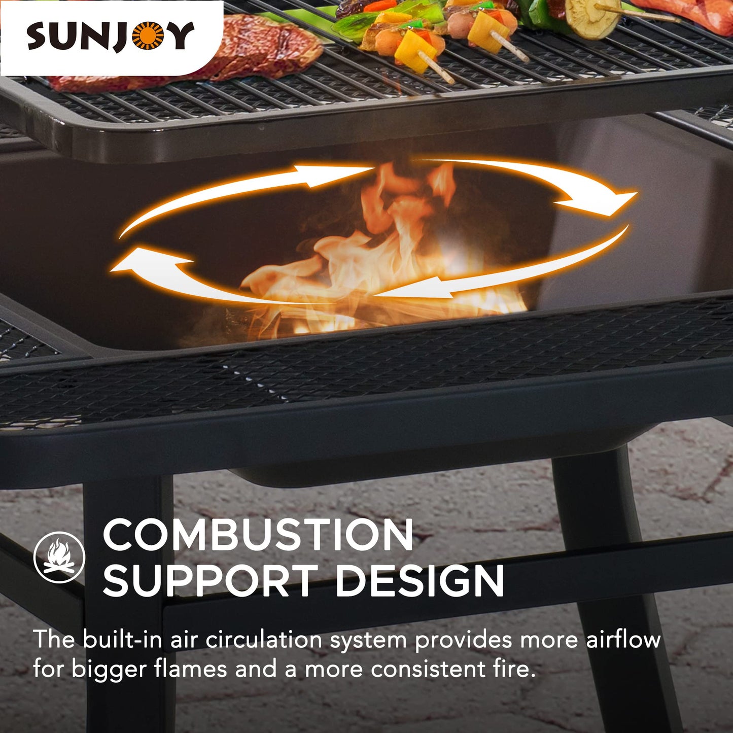 Sunjoy 38 in. Fire Pit for Outside, Square Wood Burning Firepit Large Steel Fire Pits with Adjustable Cooking Swivel BBQ Grill and Fire Poker Black - CookCave
