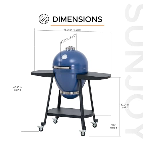 Sunjoy Charcoal Grill 20-Inch Kamado Grill with Pizza Stone, Ultimate Outdoor BBQ Egg Grill and Smoker with Wheels, Navy - CookCave