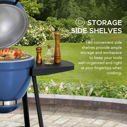 Sunjoy Charcoal Grill 20-Inch Kamado Grill with Pizza Stone, Ultimate Outdoor BBQ Egg Grill and Smoker with Wheels, Navy - CookCave