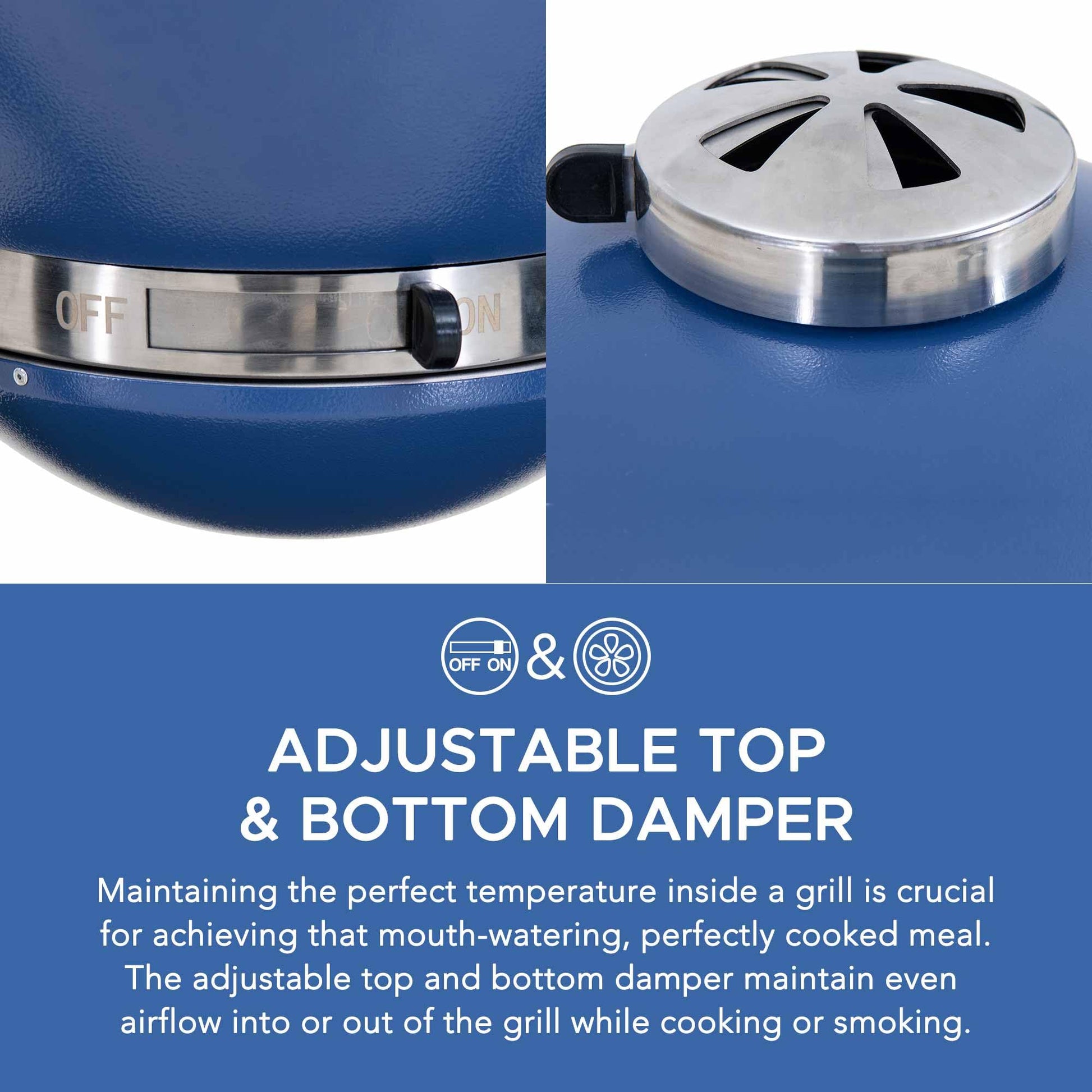 Sunjoy Charcoal Grill 20-Inch Kamado Grill with Pizza Stone, Ultimate Outdoor BBQ Egg Grill and Smoker with Wheels, Navy - CookCave