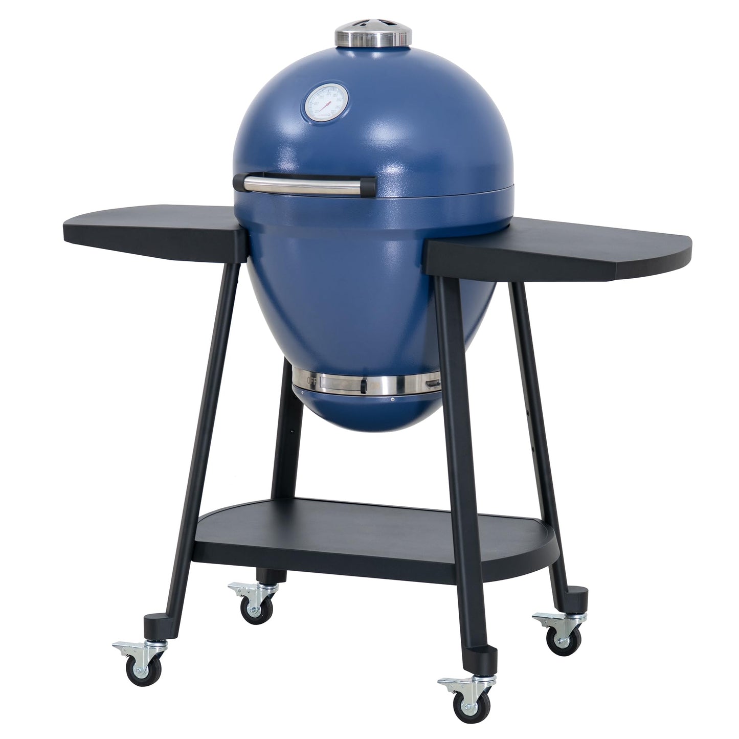 Sunjoy Charcoal Grill 20-Inch Kamado Grill with Pizza Stone, Ultimate Outdoor BBQ Egg Grill and Smoker with Wheels, Navy - CookCave