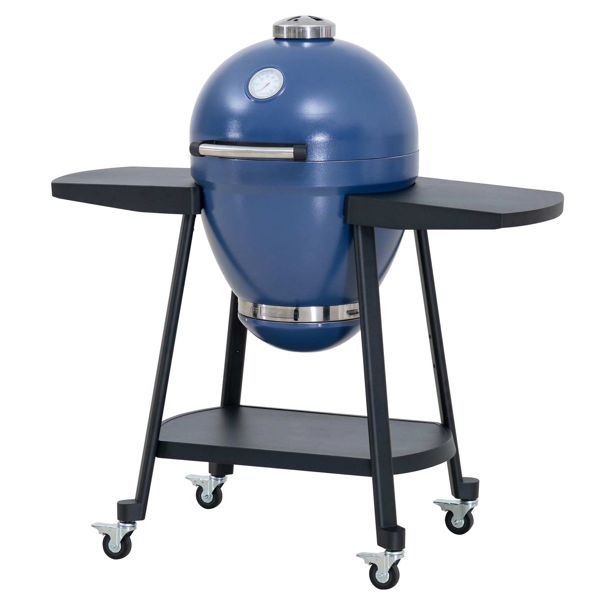 Sunjoy Charcoal Grill 20-Inch Kamado Grill with Pizza Stone, Ultimate Outdoor BBQ Egg Grill and Smoker with Wheels, Navy - CookCave