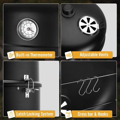 SUNLIFER BBQ Charcoal Smoker for Meat: 16 Inch Heavy Duty 4 In 1 BBQ Charcoal Grills - Vertical Barbecue Smokers Grill Combo for Outdoor Cooking Patio Backyard Picnic Party Grilling - CookCave