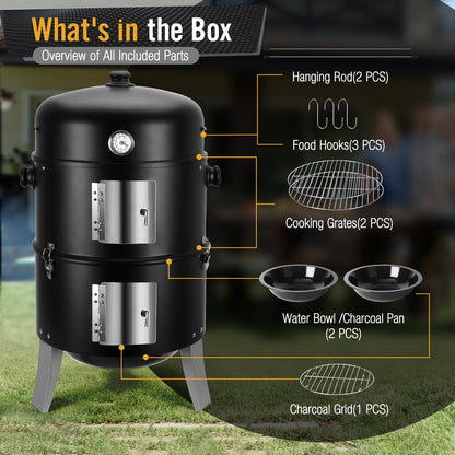 SUNLIFER BBQ Charcoal Smoker for Meat: 16 Inch Heavy Duty 4 In 1 BBQ Charcoal Grills - Vertical Barbecue Smokers Grill Combo for Outdoor Cooking Patio Backyard Picnic Party Grilling - CookCave