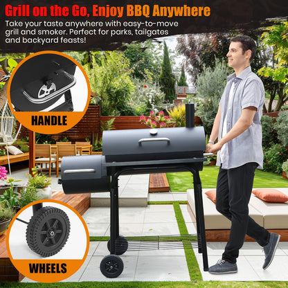 SUNLIFER Charcoal Grill Offset Smoker: Charcoal Barbecue Grills with Spacious Cooking Area | Barrel BBQ Grill and Smokers Combo for Outdoor Patio Backyard Camping and Parties - CookCave