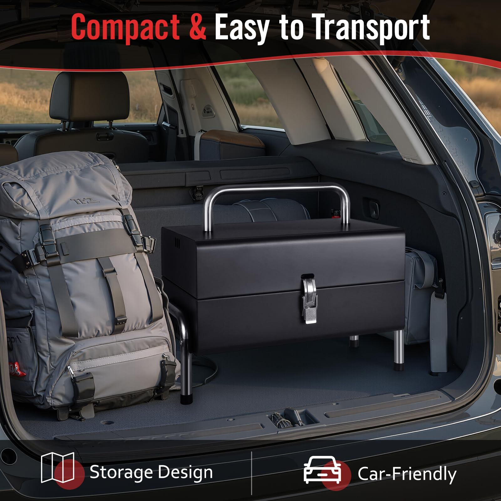 SUNLIFER Portable Charcoal Grill, Table Top Small Charcoal Grill For Outdoor, Camping, Beach, Easy Assembly, Heavy Duty & Multi-Use Small Grill, Black (270 Sq.In) - CookCave