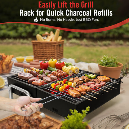 SUNLIFER Portable Charcoal Grill, Table Top Small Charcoal Grill For Outdoor, Camping, Beach, Easy Assembly, Heavy Duty & Multi-Use Small Grill, Black (270 Sq.In) - CookCave