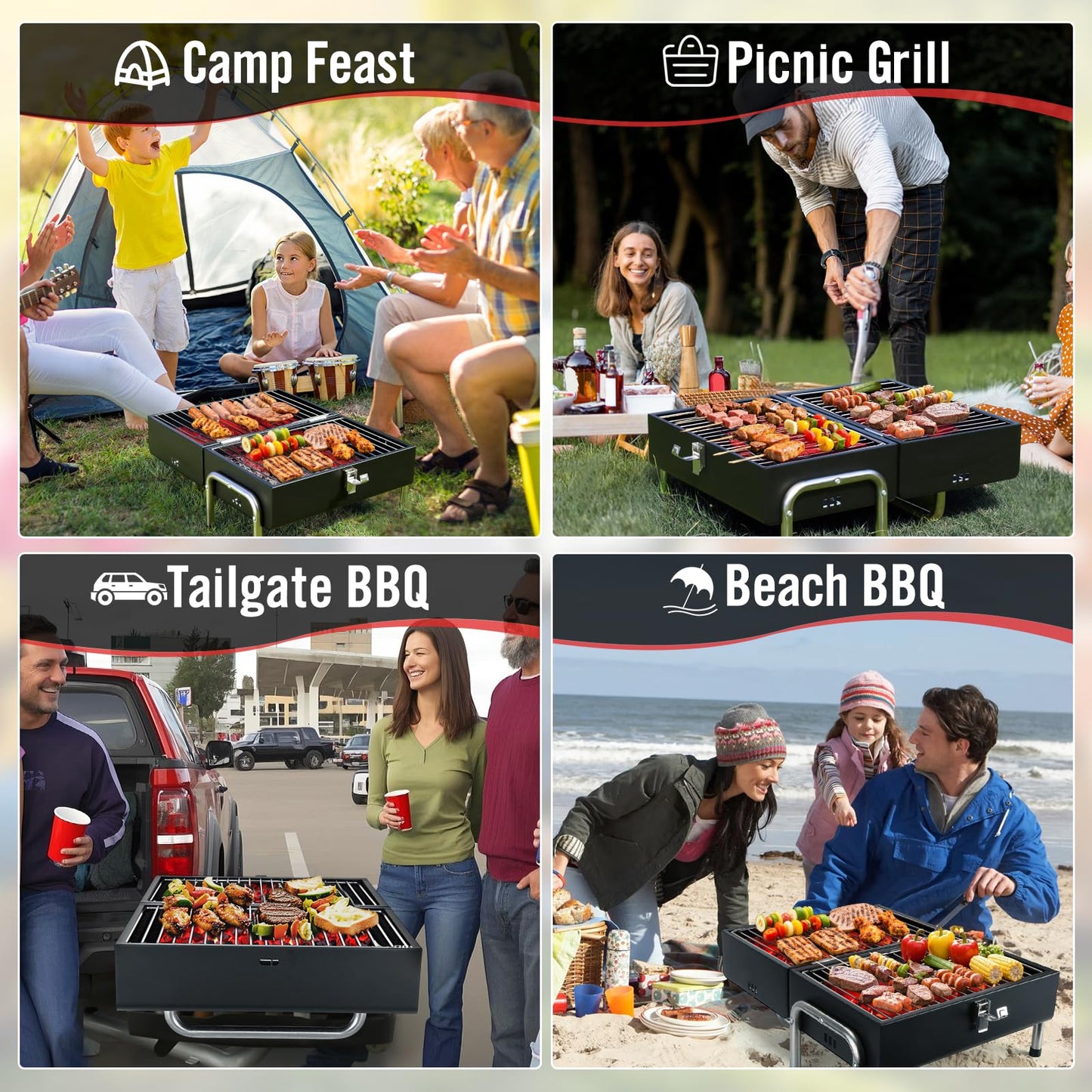 SUNLIFER Portable Charcoal Grill, Table Top Small Charcoal Grill For Outdoor, Camping, Beach, Easy Assembly, Heavy Duty & Multi-Use Small Grill, Black (270 Sq.In) - CookCave