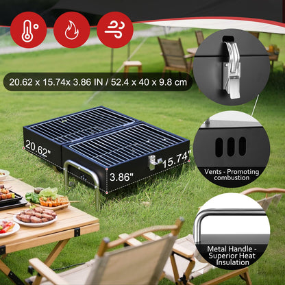 SUNLIFER Portable Charcoal Grill, Table Top Small Charcoal Grill For Outdoor, Camping, Beach, Easy Assembly, Heavy Duty & Multi-Use Small Grill, Black (270 Sq.In) - CookCave