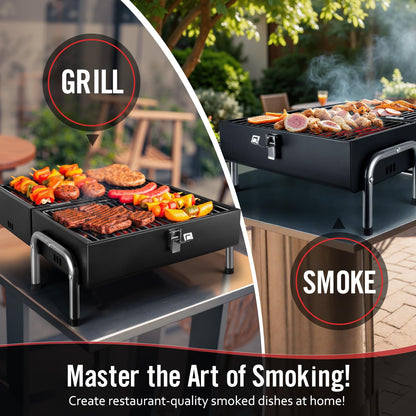 SUNLIFER Portable Charcoal Grill, Table Top Small Charcoal Grill For Outdoor, Camping, Beach, Easy Assembly, Heavy Duty & Multi-Use Small Grill, Black (270 Sq.In) - CookCave