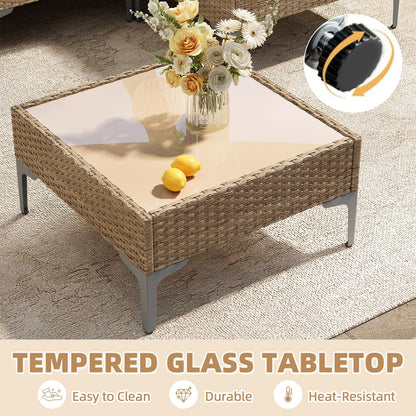 SunloungeCo 7-Piece Patio Furniture Set, Outdoor Wicker Sectional Sofa with Coffee Table, Anti-Slip & Thick All-Weather Cushions for Sunroom,Garden,Backyard, Beige - CookCave