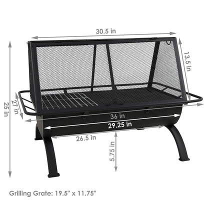 Sunnydaze 36-Inch Northland Steel Outdoor Fire Pit - Outdoor Fireplace for Patio with Grill, Spark Screen, and Protective Cover - CookCave